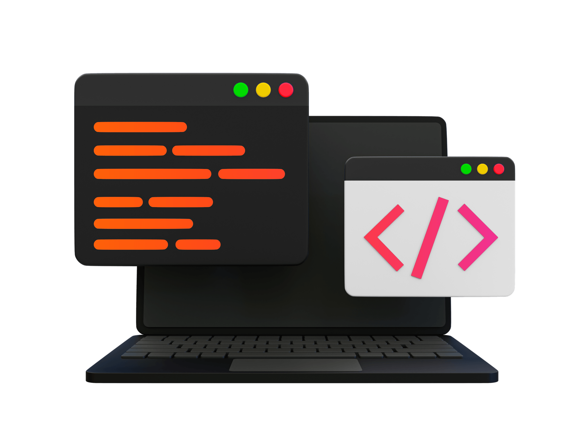 illustration d'un ordinateur avec des éléments graphiques de code